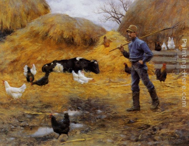 Charles Courtney Curran In The Barnyard